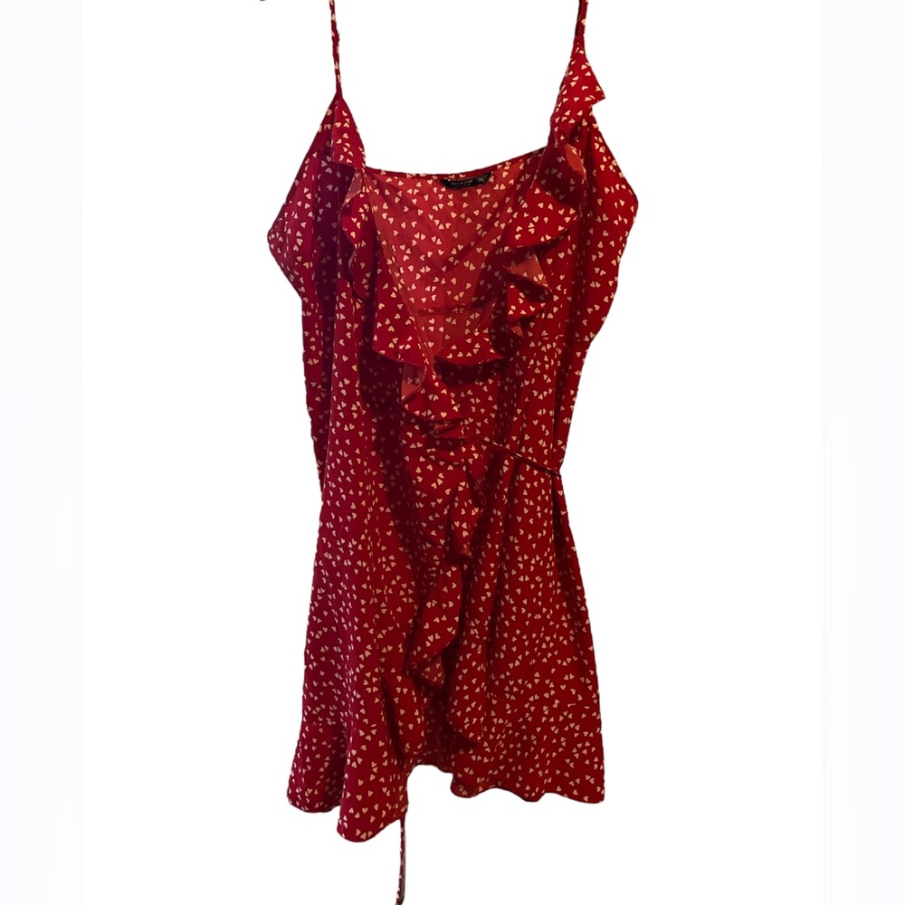 Heart Print Shein Plus Size 3XL red wrap dress with white hearts Valentine’s Day